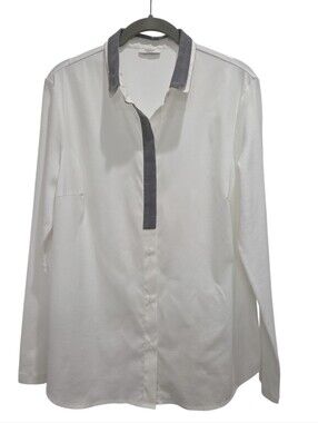 Peserico Italy SO6575JO White Contrast Collar Stretch Blouse IT46 US 10